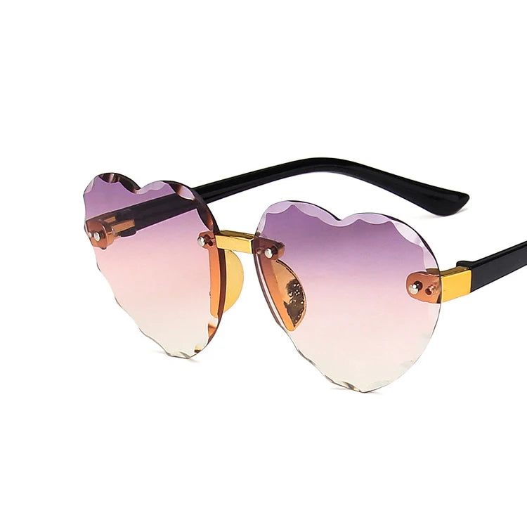 DOISYER 2021 Custom Logo Toddler Girls Sunglasses Heart-Shaped Rimless Sunglasses Transparent White Yellow Red Blue Gray