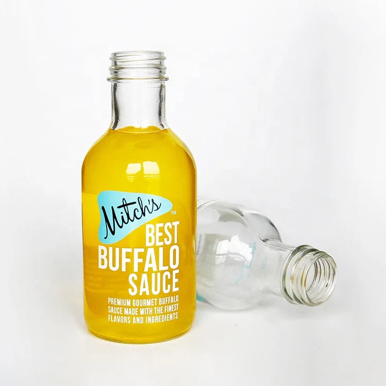 Private Label 250ml 350ml 500ml Glass Stout Beverage Bottle with Metal Lid for BBQ Cold Pressed Juice Chilli Sauce