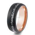 Poya Unisex 8mm Sandblasted Rose Gold Black Tungsten Crushed Meteorite Trendy Wedding Bands Jewelry Customizable