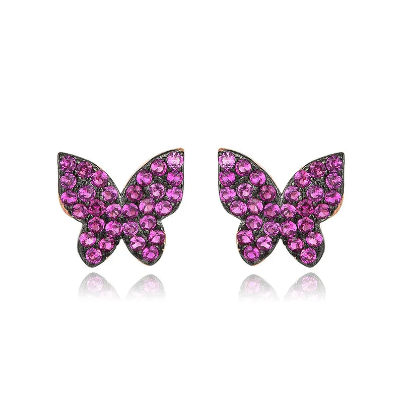Hot Selling Women's Trendy Diamond Butterfly Stud Earrings 925 Sterling Silver with Rose Gold Plating Fine Jewelry