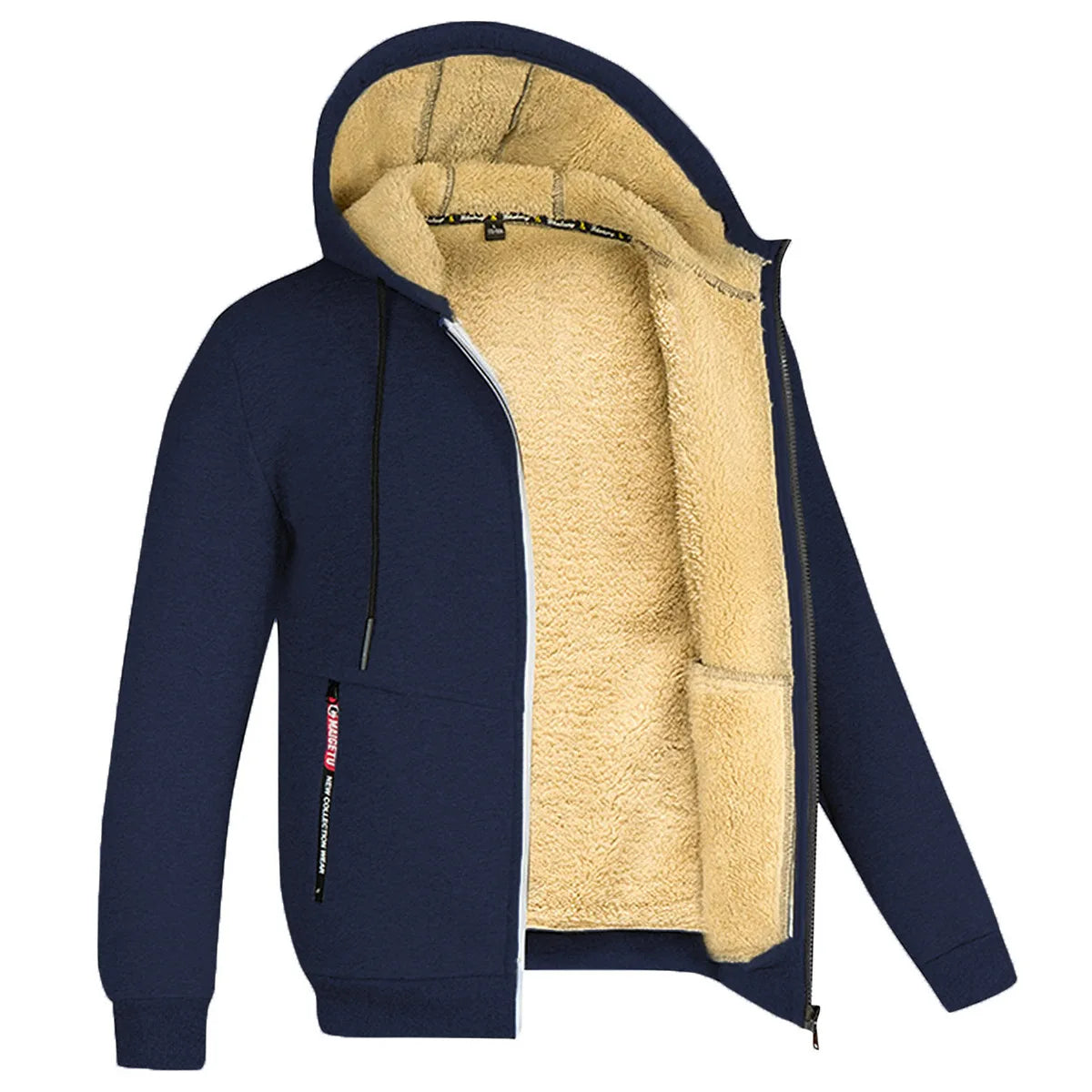 Fengway Custom Men Thicken Hooded Sweatshirt Plain Blank Loose Zipper Jacket Winter Warm Fleece Hoodies for Men