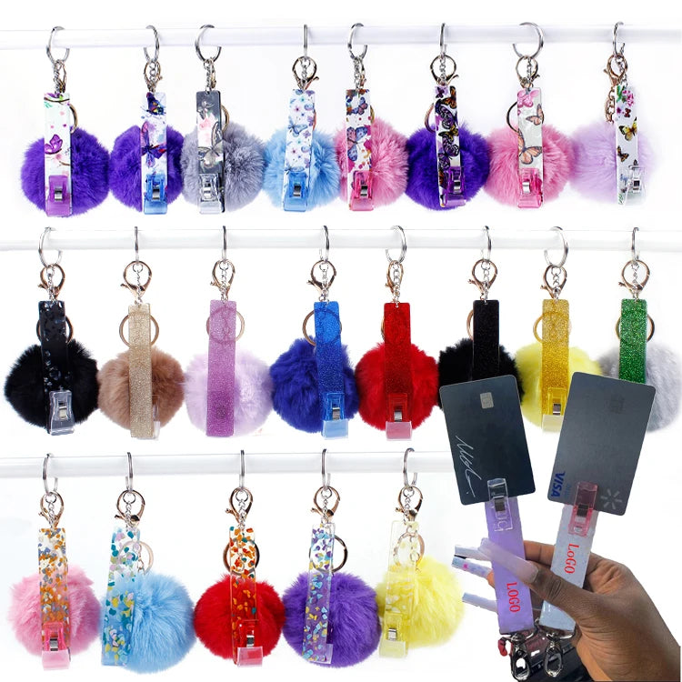 Manufacturer Wholesale Acrylic Material Card Grabber Puller Custom Credit Atm Card Grabber Keychain With Clip for Long Nails