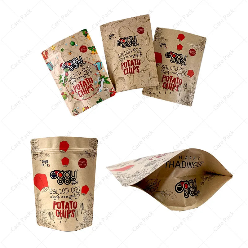 Eco-friendly High Quality Heat Seal Food Grade Packaging Bags Compostable Biodegradable Kraft Resealable Mylar Doypack for Pizza