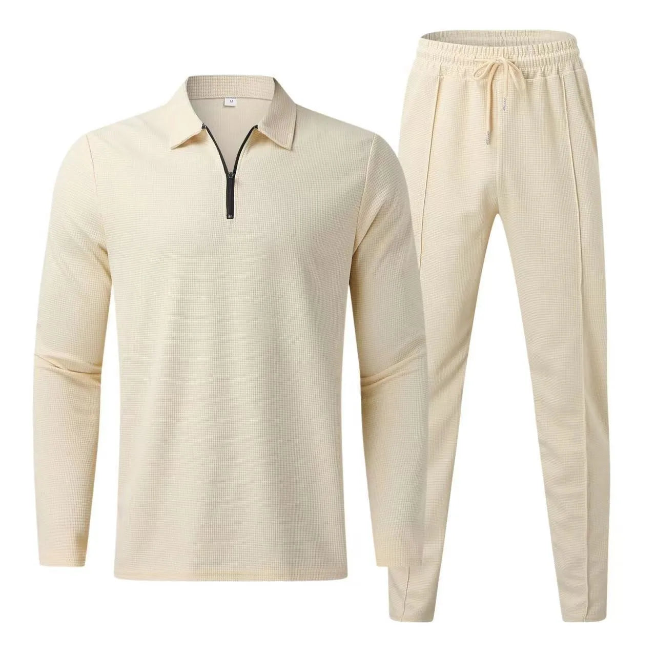 EUR Size Polyester 2 Pieces Suits Long Sleeve Half Zipper Polo T Shirt  Suits Men Running Custom Men Sets