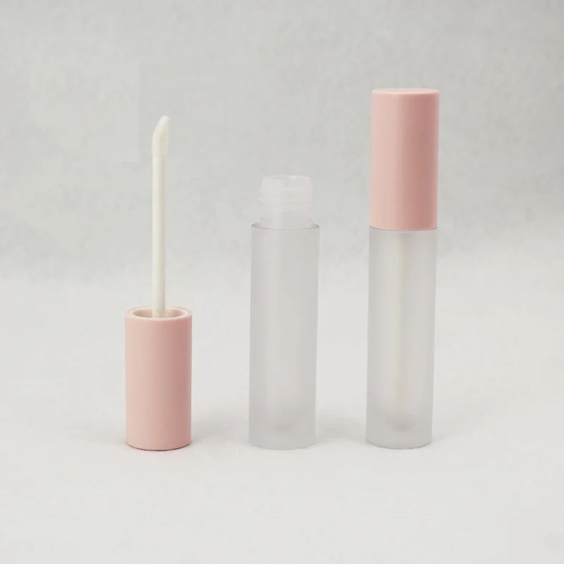 Custom Pink Lip Gloss Tubes with Wands Empty round Stock Goods Plastic Lipstick Packaging of 5ml Capacity