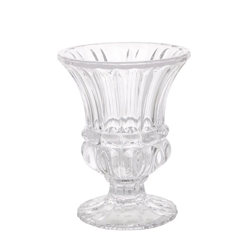 Modern Handmade Crystal Wedding Tabletop Vase with Embossed Transparent Flower Design