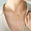 Unique Design 18K Gold Stainless Steel Simple Style Square Heart CZ Pendant Choker Chain Collarbone Necklace for Women P822