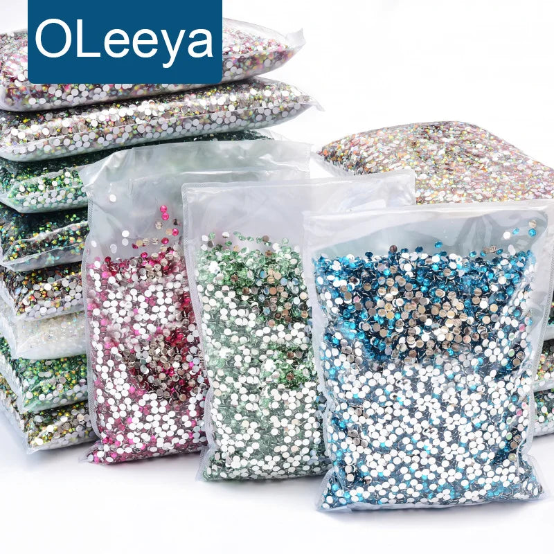 OLeeya Free Samples Bulk Flat Back Stones Wholesale Nail Crystals Big Bags Non Hotfix Resin Rhinestones for Rhinestone Hoodie