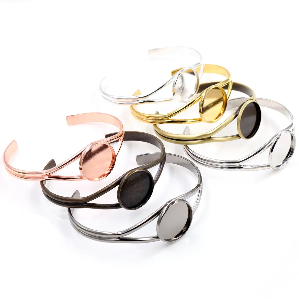 20mm Multi-Colors Plated V Shape Bangle Settings Bracelet Cabochon Blank Base Cameo Bezel Trays DIY Jewelry Accessories