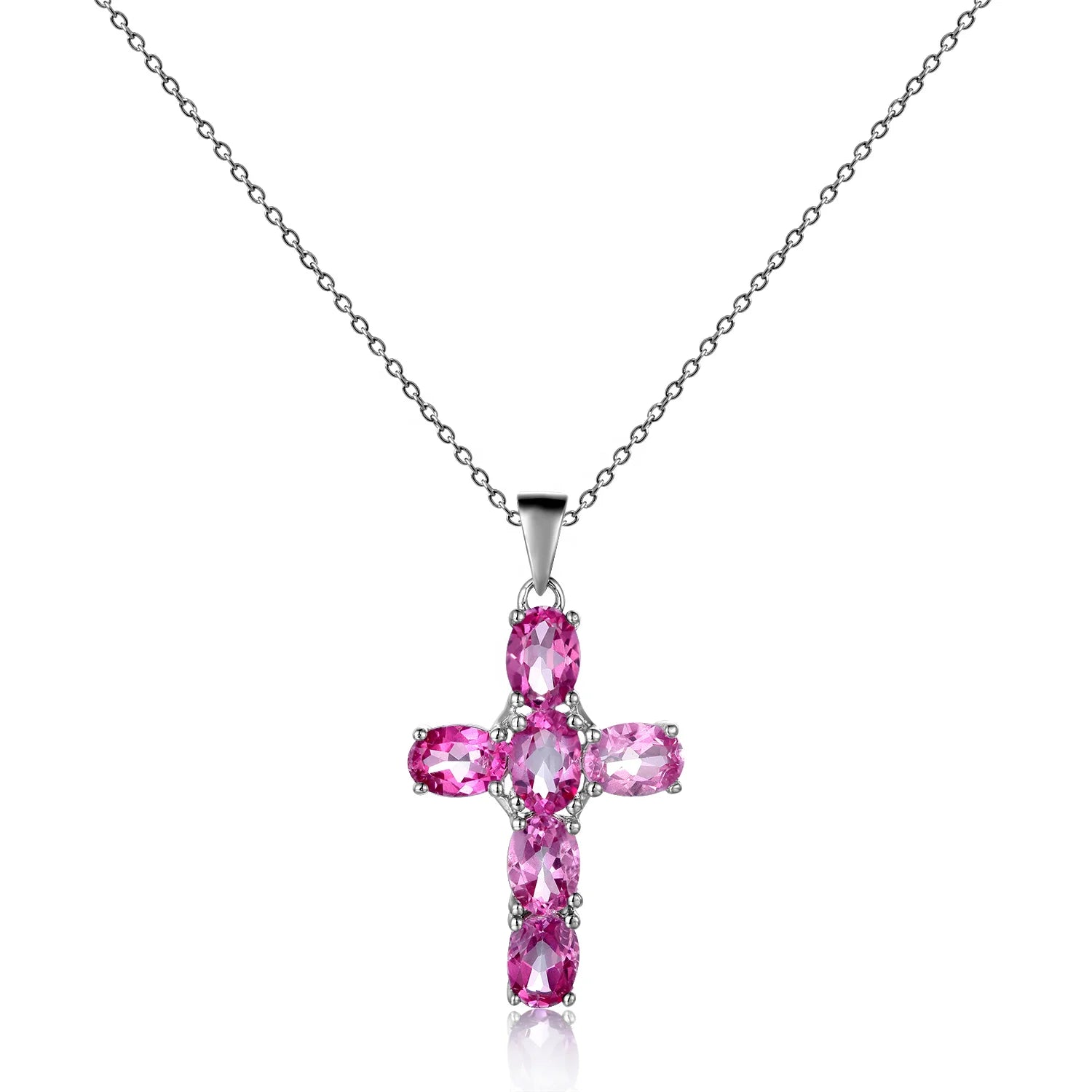 Abiding 925 Sterling Silver Jewelry Natural Pink Topaz Gemstone Religion Cross Pendant Necklace Women for Wedding