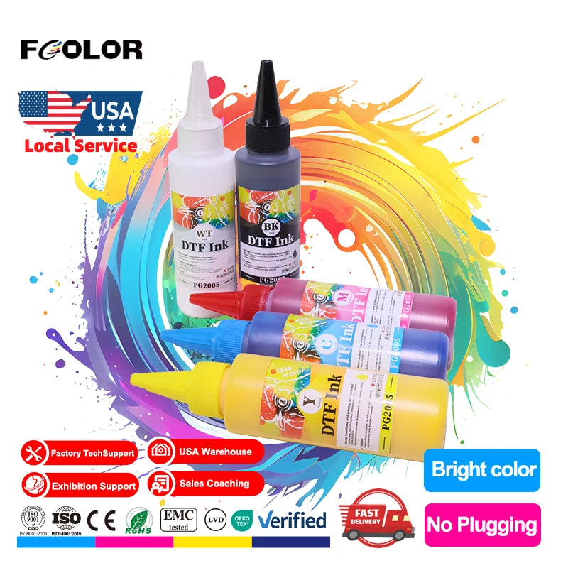 FCOLOR 100ml DTF Ink White Tintas Para Impresora Dtf L1800 Ink for Film Pet XP600 I3200 Printing Machine Transfer Printing Ink