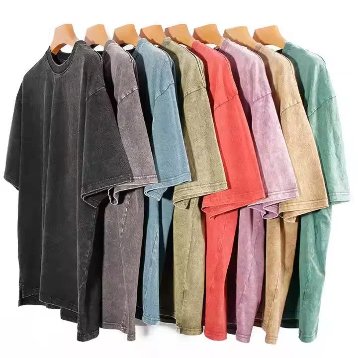 OEM Retro 100% Cotton Heavyweight Mens Oversized Tshirt Dtg Print Tee Logo T-shirt Stone Acid Washed Vintage Custom T Shirt Men