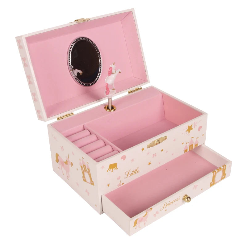 Ever Bright  7 Inch Wooden Castle Unicorn Jewelry Music Box MDF Paper Jewelry Music Box for Girls Christmas Birthday Gift