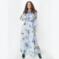 Womens Clothing Floral Print Solid Color Chiffon Floral Holiday Skirt Long Sleeved Add a Belt