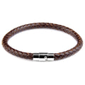 Wholesale Punk Brown Men Jewelry Stainless Steel Tube Clasp Braid Microfiber Leather Bracelets Bangles