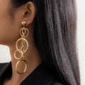 Designer Long Cross Circle Linked Stud Earrings for Women Trendy Ladies Daily Earrings Accessories Fashion Jewelry Female Gifts