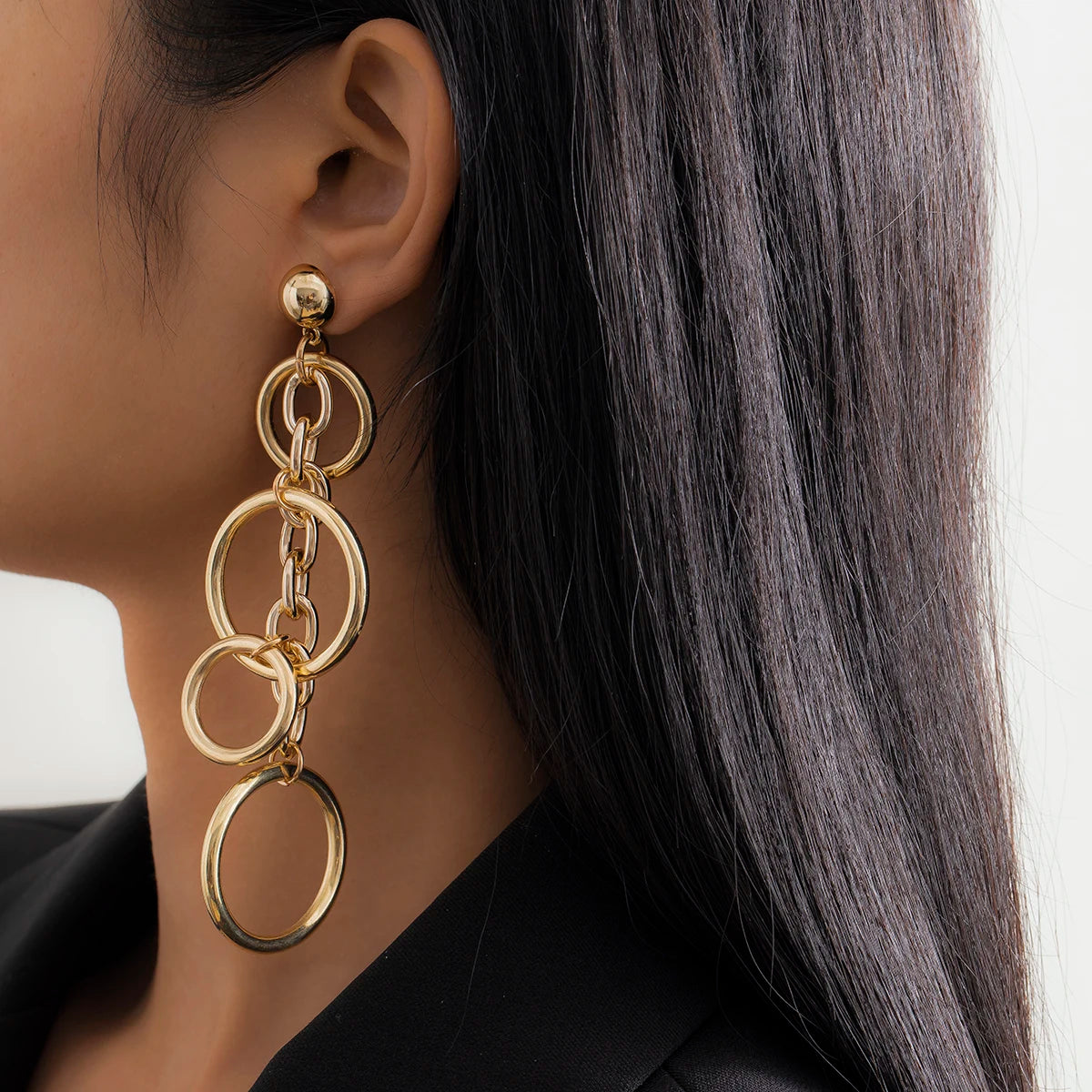 Designer Long Cross Circle Linked Stud Earrings for Women Trendy Ladies Daily Earrings Accessories Fashion Jewelry Female Gifts