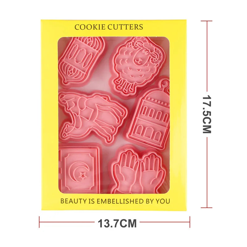 Saffron 6pcs/Box Eid Mubarak Decorations Cookie Cutter Embosser Set 6 Pcs Plastic Ramadan Christmas Cookies Mould for Holiday