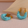 Luxury Jewelry Geometric U-Shaped Acrylic Turquoise Hoop Earrings for Women Stainless Steel Statement Chunky Earrings