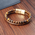 Luxury Natural Tiger Eyes Stone Bead Bracelet Charms Genuine Leather Bracelets for Men Magnetic Clasp Bangle Jewelry
