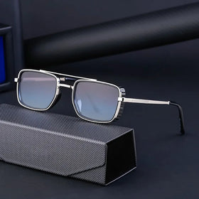 2024 Vintage Trendy square Men Sunglasses Metal Double Bridge Driving Eyewear