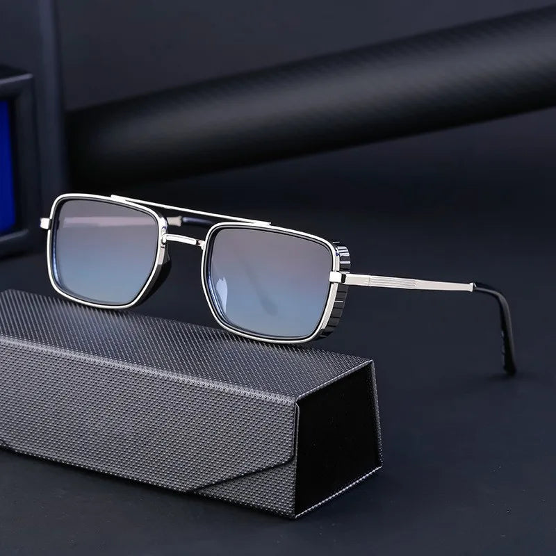2024 Vintage Trendy square Men Sunglasses Metal Double Bridge Driving Eyewear