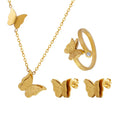 Romantic Butterfly Jewelry Set for Women Zircon Link Pendant Necklace Earrings Ring for Wedding Birthday Simple Style Accessory