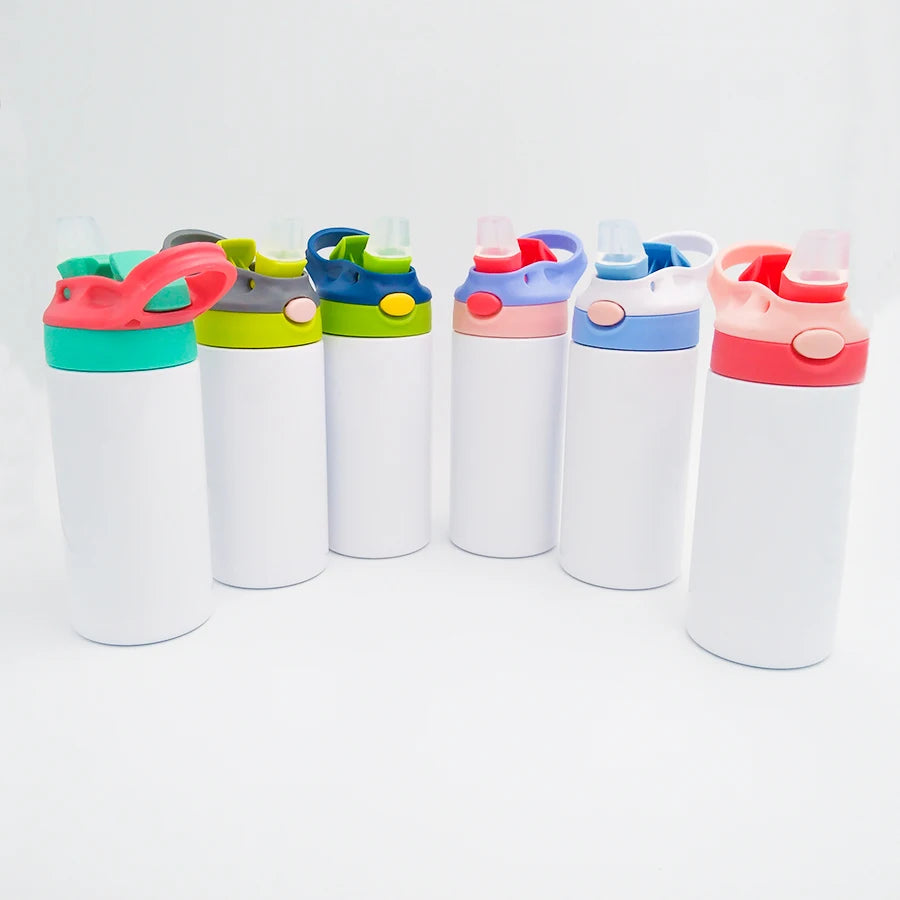 Topjlh 360 ml 12 oz Double Insulated Stainless Steel Kids Flip Top Tumbler Straight Blank Child Sublimation Sippy Water Bottle