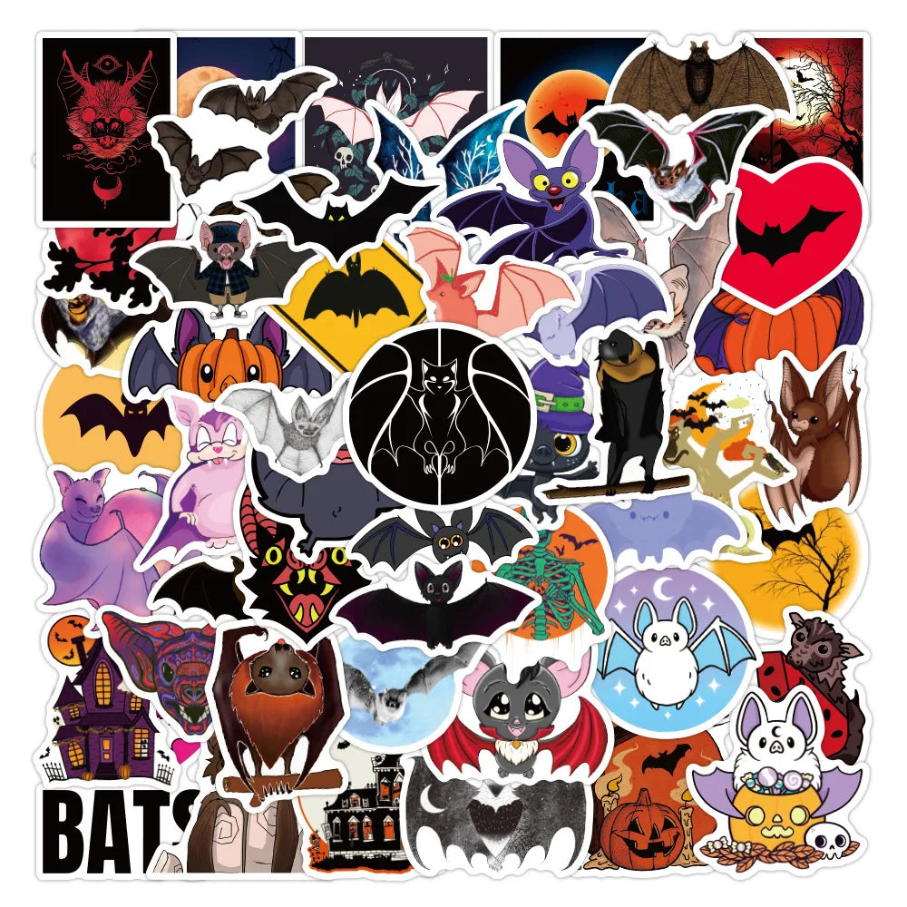 50PCS Cute Cartoon Bat Stickers for Kids Notebook Computer Guitar Luggage Decor