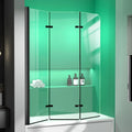 Semi-Frameless Foldable Hinged Bathtub Shower Glass Door Screen With Coating Tempered Panel Matte Black Size 51" W X 59" H