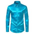 Men's Satin Nightclub Long Sleeved Shirt Solid Color Wedding Party Clothing Lapel Business Casual Shirts