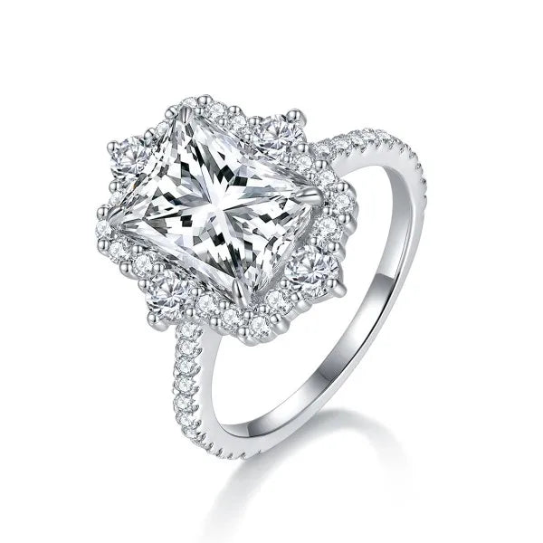 4CT 925 Silver White D VVS Radiant Cut Moissanite Engagement Rings with Halo White Silver Wedding Bands