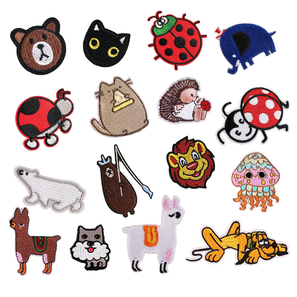 2023 Cute Cartoon New Iron on Embroidery Animal Patches for Kids Clothing Caps