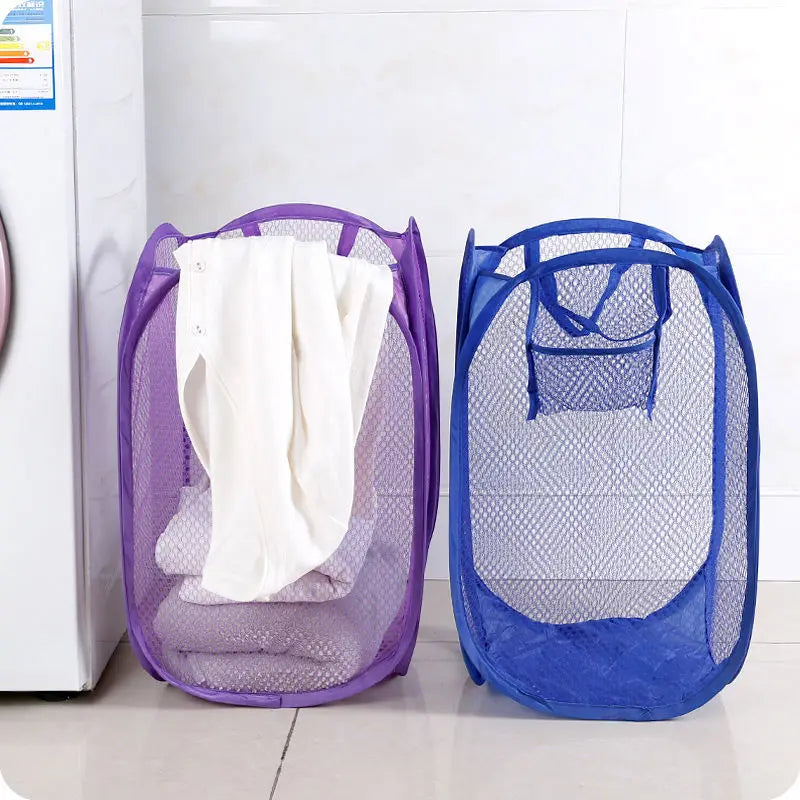 Home Housekeeping up Washing Clothes Bin Bag Clothes Multi Colors Storage Foldable Mesh Laundry Basket