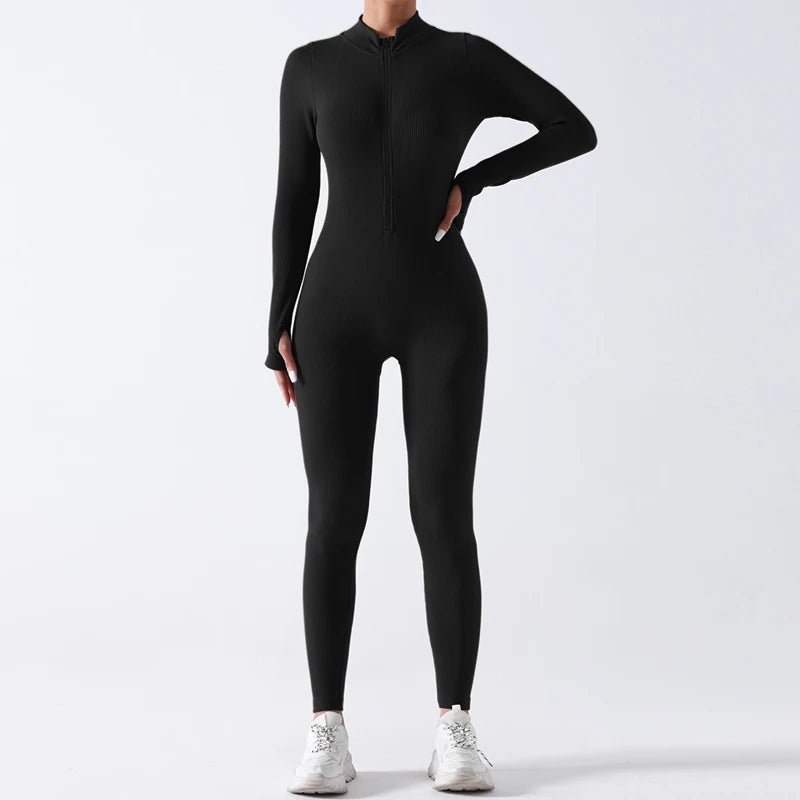 Customized Zipper High Quality Women's Jumpsuit Hollow Back Open Back Yoga Suit Sports Running Fitness Jumpsuit Solid