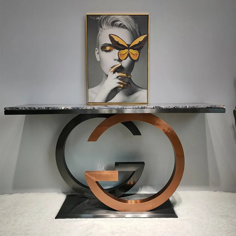Luxury Console Table with Marble Top Mirror Stainless Steel Classic Metal Design for Home or Gym for Storage in Living Room
