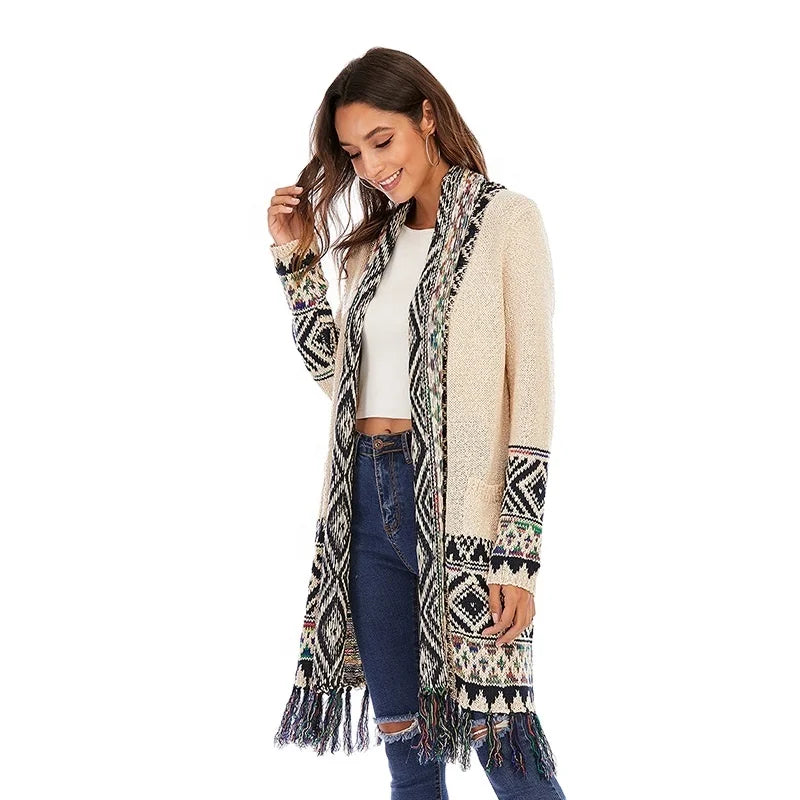 Spring Thin Cardigan Sweater Women Elegant Long Bohemian Open Chest Knit Cardigan Boho Vintage Top Sweater