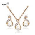 Best Selling Elegant Women Wedding Water Drop Pearl Rhinestone Pendant Earrings Necklace Simple Real Bridal Pearl Jewelry Sets
