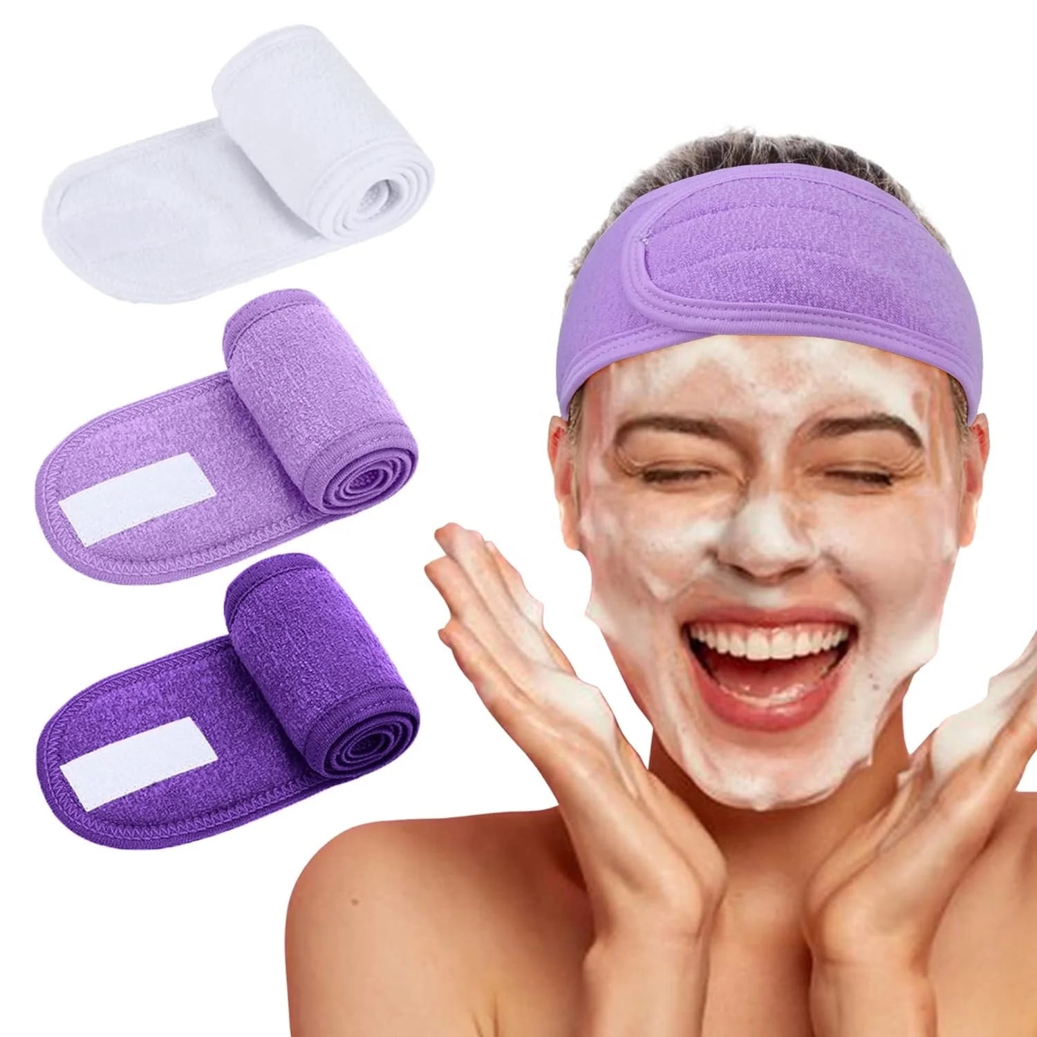 Wholesale Custom Logo Cotton White Environmental Friendly Spa Unisex Headband Adjustable Stretch Skincare Makeup Wrap