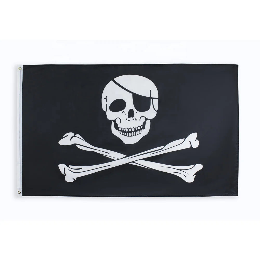 Ready Ship Custom 90x150cm Double-Line Curling Pirate Skull Crossbones Flag Polyester Custom Car Display 3x5ft Nylon Silk Custom