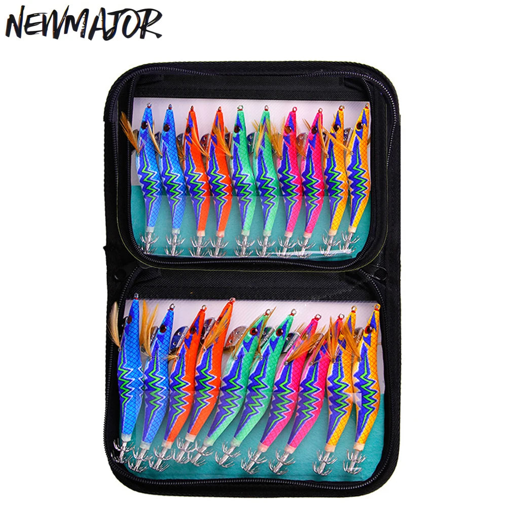 NEWMAJOR 12/13cm Hard Bait Squid Jig Lure 10pcs/Bag Durable PVC Cuttlefish Octopus Shrimp Squid Lure Made of ABS Material