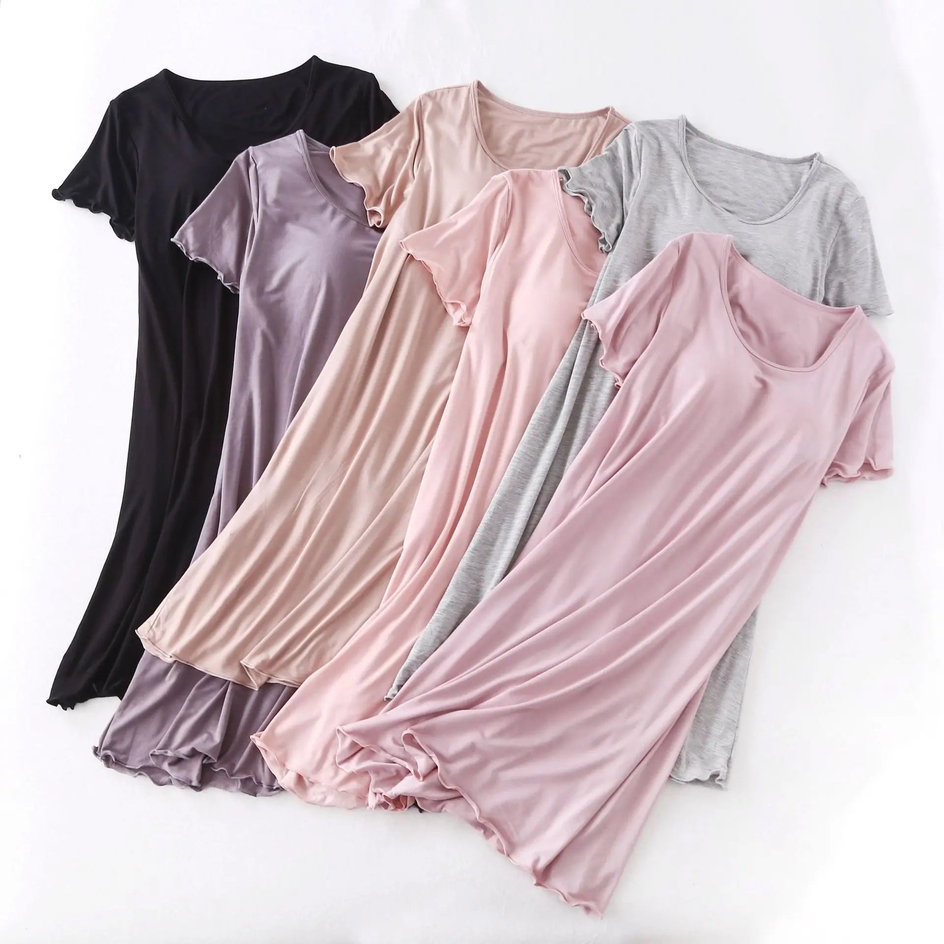 Modal Short Sleeve Nightdress With Breast Pad Thin Dress Women's Nightgown Summer Home Wear Nightwear Sleep Tops Sleepwear