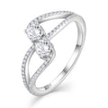 YILUN Rhodium Plated 925 Sterling Silver Double Clear CZ Classic Wedding Minimalist Design Promise Ring for Women