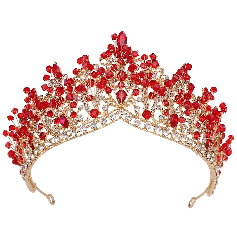 LUOXIN Queen Princess Bridal Leaves Tiaras Hair Accessories Handmade Bride Crystal Beads Crown