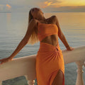 Vacation One Shoulder Dresses Hollow Split Dresses Women Sexy Fashion Slim Fit Long Dresses