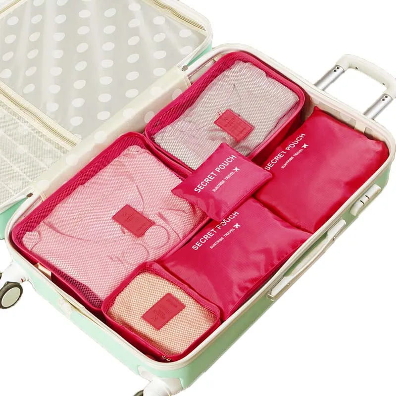 Fashion Korean 6pcs Set Toiletry Travel Cosmetic Bag Clothes Organizer Portable Storage Travel Man Bag Duffle Bags for Women