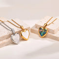 MECYLIFE Natural Abalone Shell Necklace 18K Gold Locket Necklace Stainless Steel Memorial Heart Locket Pendant Necklace Women
