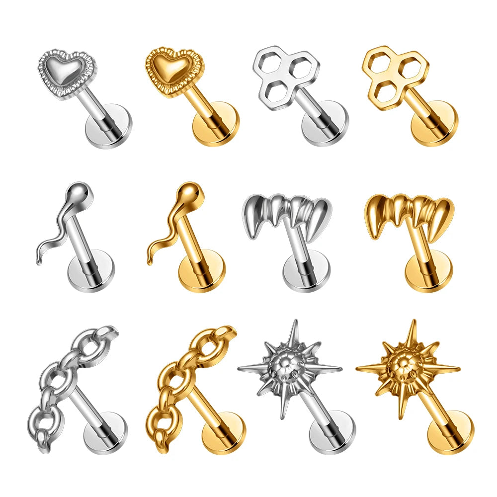Wholesale ASTM F136 G23 Titanium 16G Internal Thread Chain Shape Nose Studs Tragus Helix Earrings Women Body Piercing Jewelry