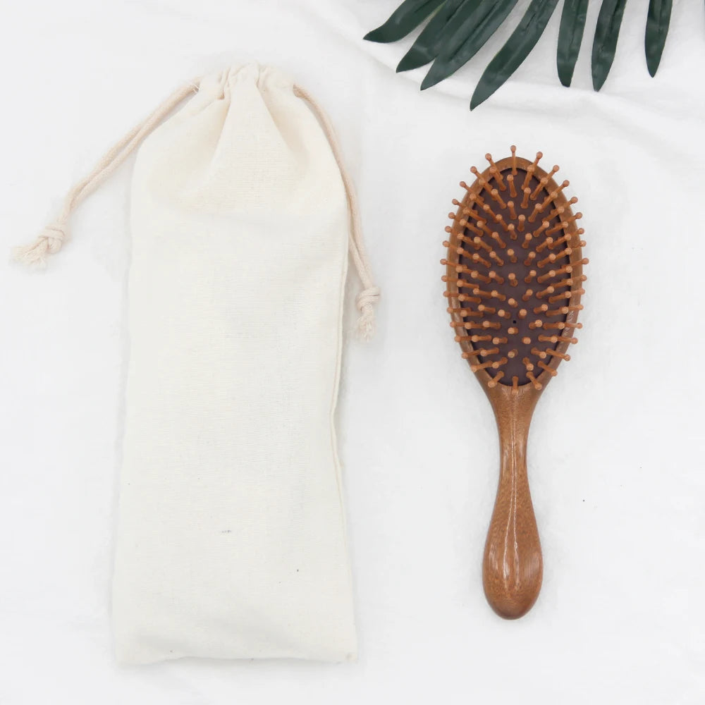 Private Label Factory Price Gold Sandalwood Big Paddle Hair Scalp Massage Brush for Hair Extension Wood Material Cushion Feature