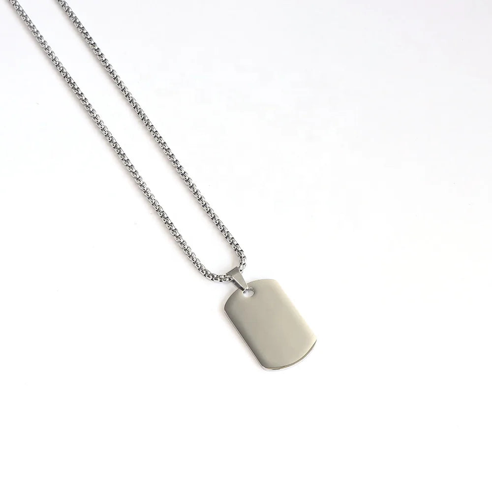 Wholesale Men's Simple Rectangle Pendant Necklace with Link Chain Gold Plated Stainless Steel Fashion Jewelry Tag Necklace